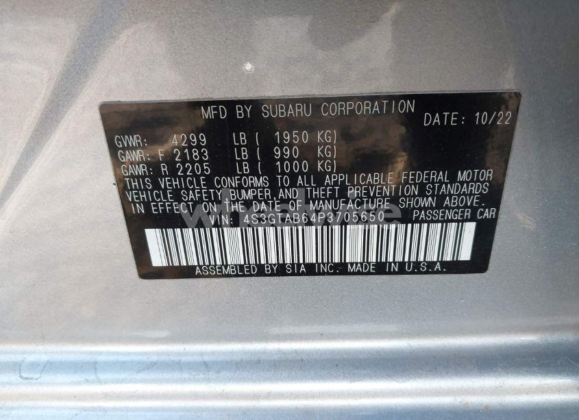 Photo 9 of 2023 Subaru Impreza BASE 5-DOOR (VIN 4S3GTAB64P3705650)