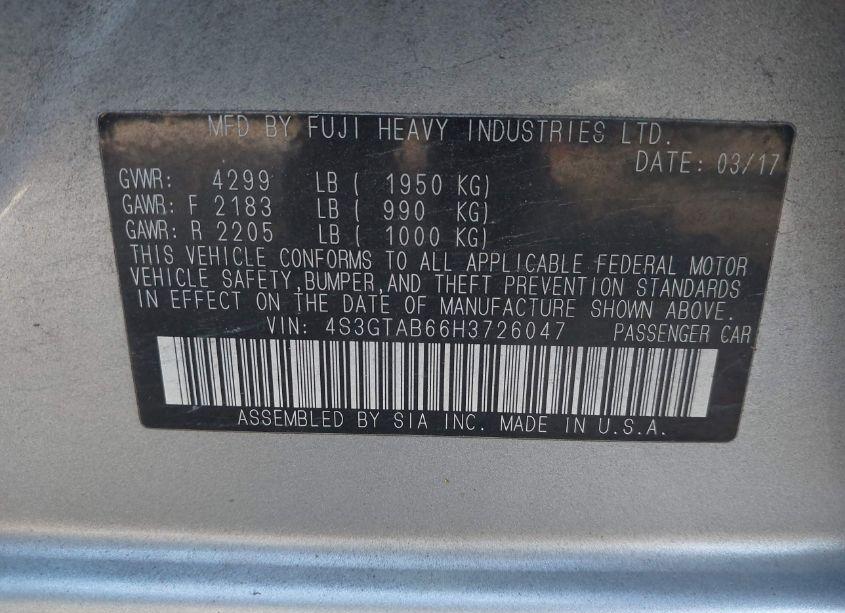 Photo 9 of 2017 Subaru Impreza 2.0I PREMIUM (VIN 4S3GTAB66H3726047)