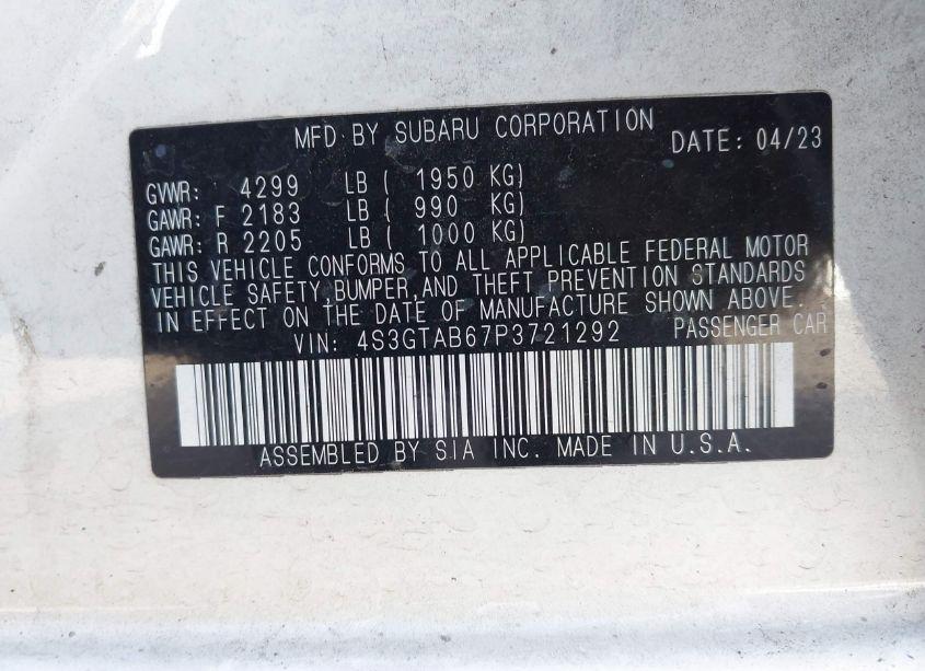 Photo 9 of 2023 Subaru Impreza BASE 5-DOOR (VIN 4S3GTAB67P3721292)