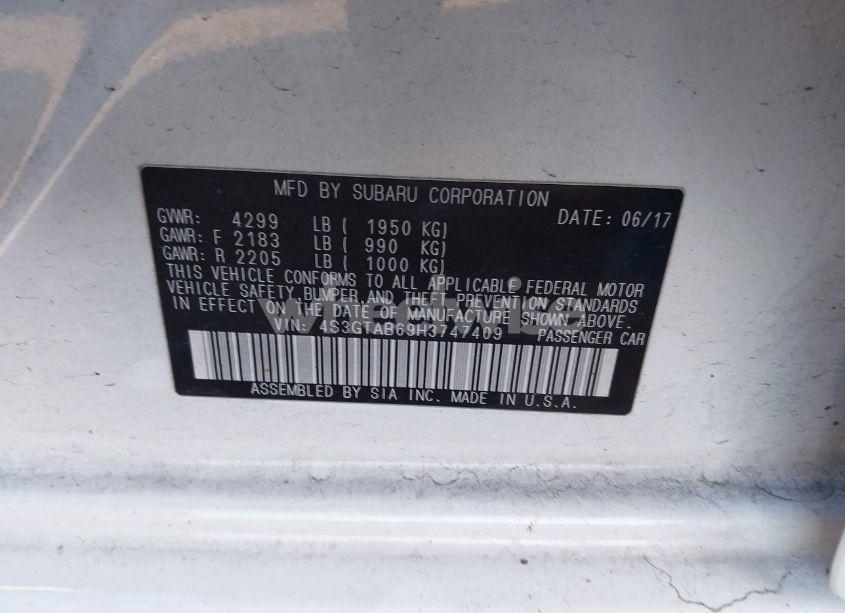 Photo 9 of 2017 Subaru Impreza 2.0I PREMIUM (VIN 4S3GTAB69H3747409)