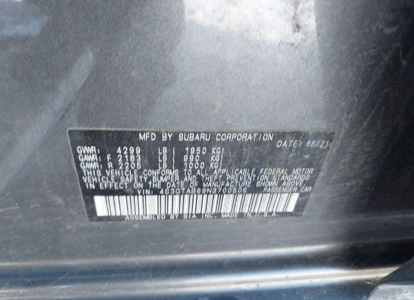 Photo 9 of 2022 Subaru Impreza BASE 5-DOOR (VIN 4S3GTAB69N3700506)