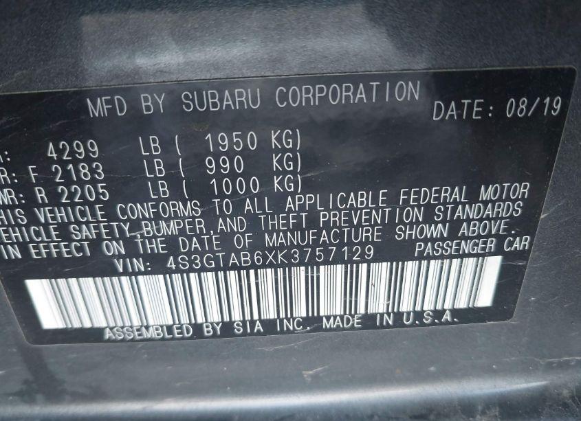 Photo 9 of 2019 Subaru Impreza 2.0I (VIN 4S3GTAB6XK3757129)