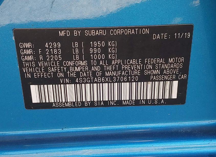 Photo 9 of 2020 Subaru Impreza 5-DOOR (VIN 4S3GTAB6XL3706120)