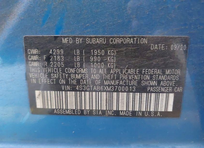 Photo 9 of 2021 Subaru Impreza 5-DOOR (VIN 4S3GTAB6XM3700013)