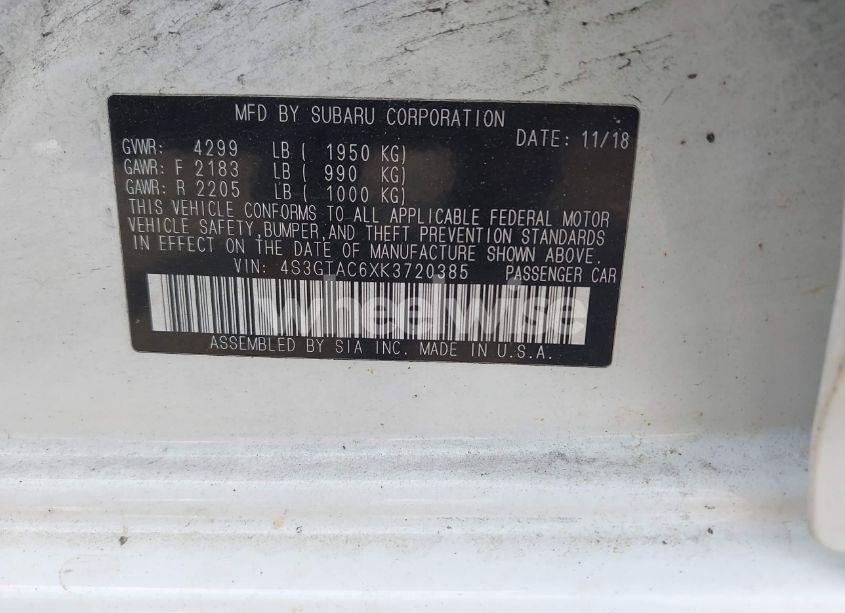 Photo 9 of 2019 Subaru Impreza 2.0I PREMIUM (VIN 4S3GTAC6XK3720385)