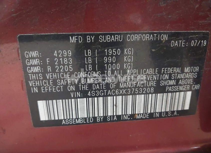 Photo 9 of 2019 Subaru Impreza 2.0I PREMIUM (VIN 4S3GTAC6XK3753208)