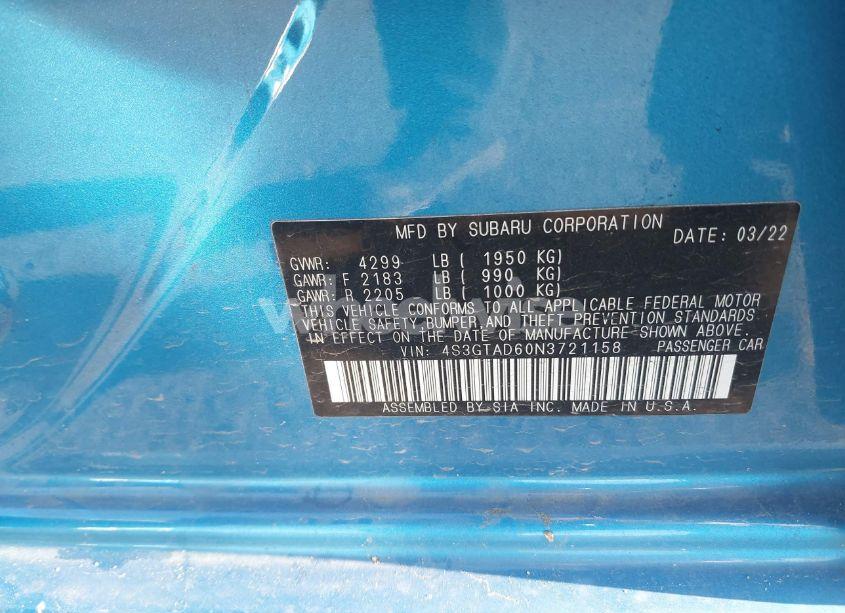 Photo 9 of 2022 Subaru Impreza PREMIUM 5-DOOR (VIN 4S3GTAD60N3721158)