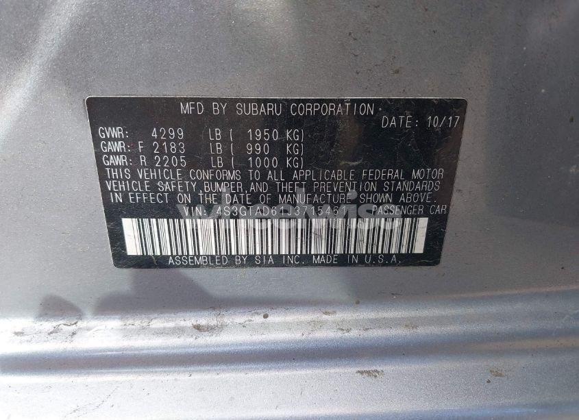 Photo 9 of 2018 Subaru Impreza 2.0I PREMIUM (VIN 4S3GTAD61J3715461)