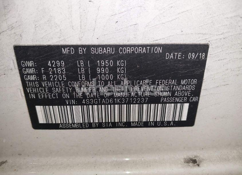 Photo 9 of 2019 Subaru Impreza 2.0I PREMIUM (VIN 4S3GTAD61K3712237)