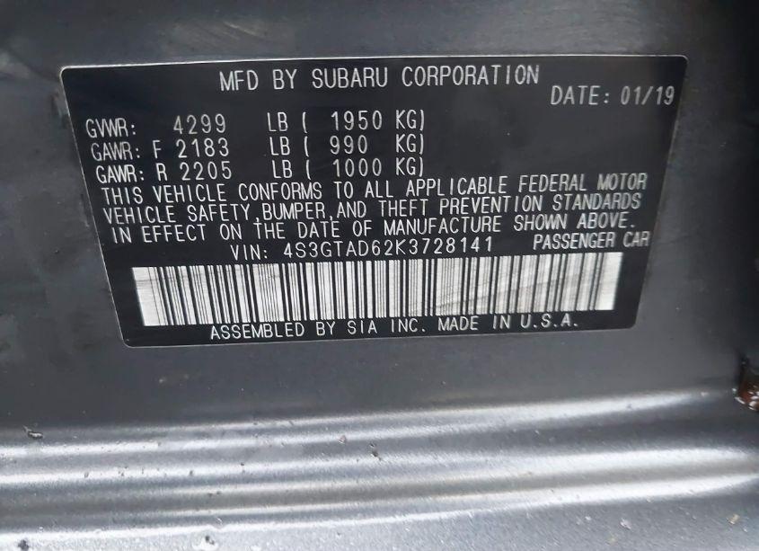 Photo 9 of 2019 Subaru Impreza 2.0I PREMIUM (VIN 4S3GTAD62K3728141)