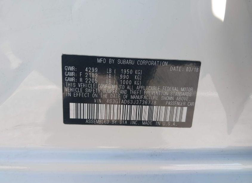 Photo 9 of 2018 Subaru Impreza 2.0I PREMIUM (VIN 4S3GTAD63J3736778)