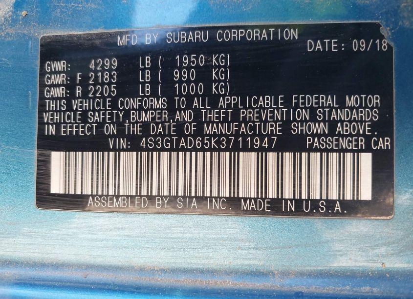 Photo 9 of 2019 Subaru Impreza 2.0I PREMIUM (VIN 4S3GTAD65K3711947)