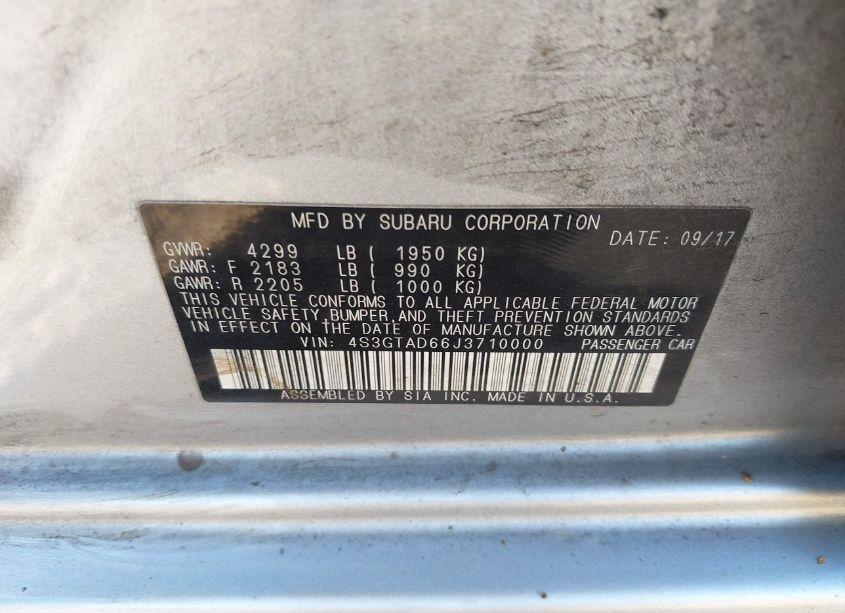 Photo 9 of 2018 Subaru Impreza 2.0I PREMIUM (VIN 4S3GTAD66J3710000)