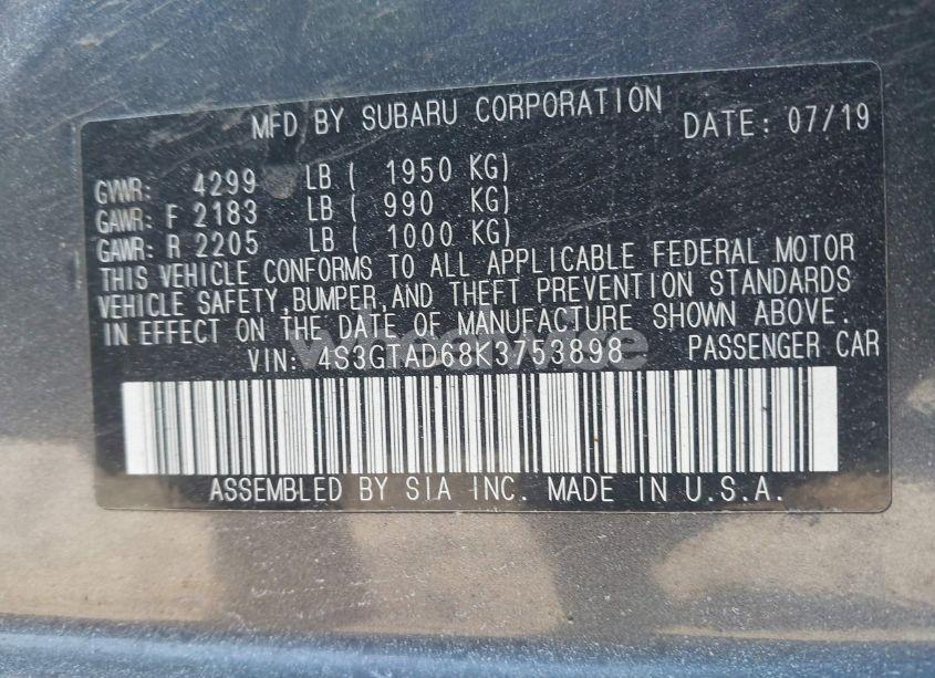Photo 9 of 2019 Subaru Impreza 2.0I PREMIUM (VIN 4S3GTAD68K3753898)