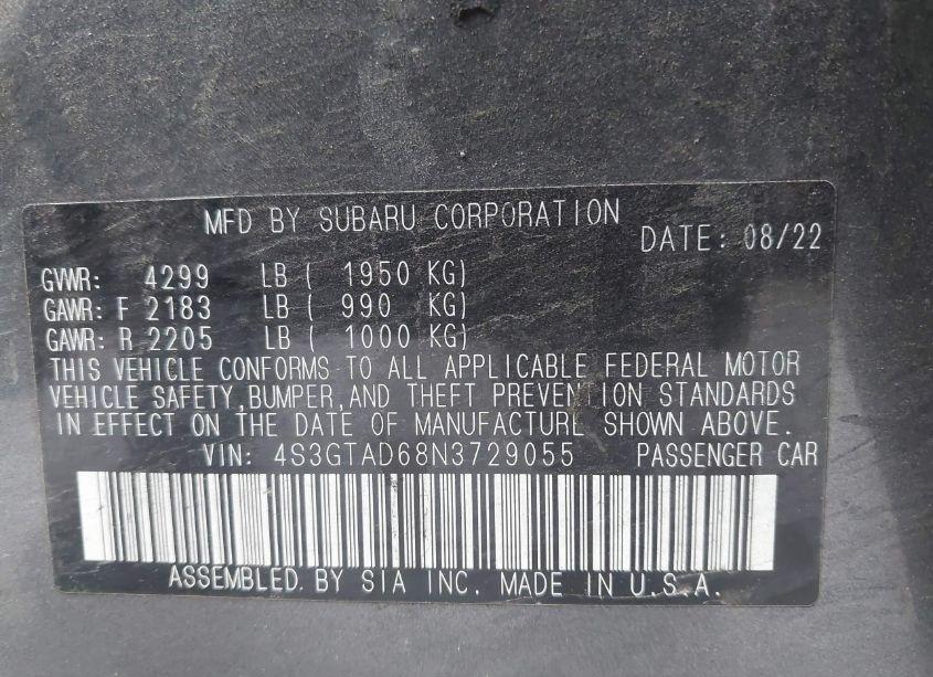 Photo 9 of 2022 Subaru Impreza PREMIUM 5-DOOR (VIN 4S3GTAD68N3729055)