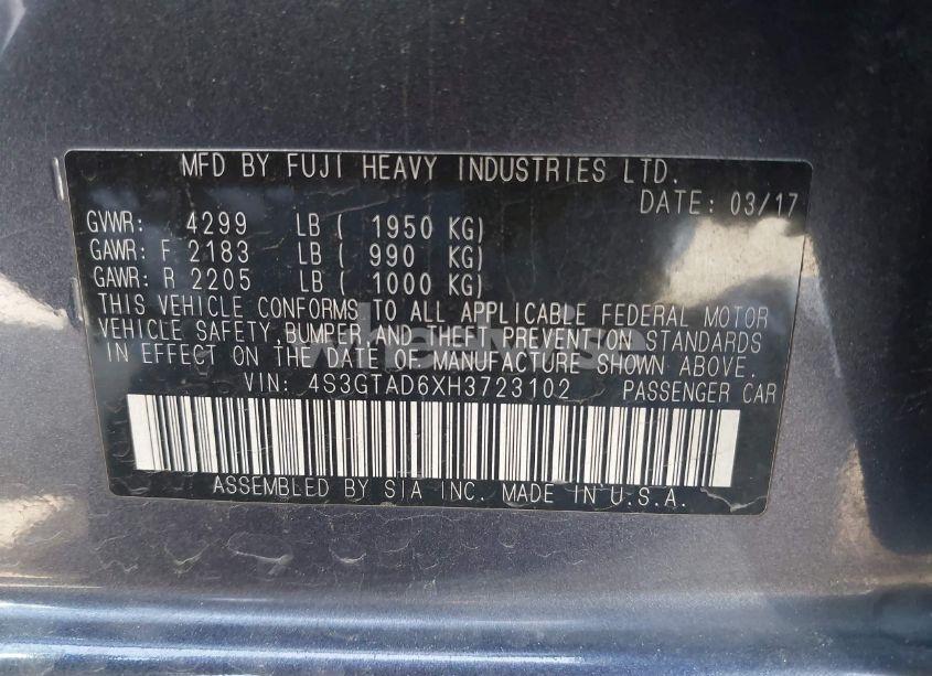 Photo 9 of 2017 Subaru Impreza 2.0I PREMIUM (VIN 4S3GTAD6XH3723102)