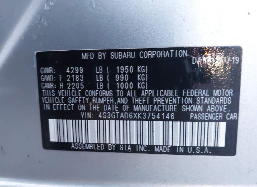 Photo 9 of 2019 Subaru Impreza 2.0I PREMIUM (VIN 4S3GTAD6XK3754146)