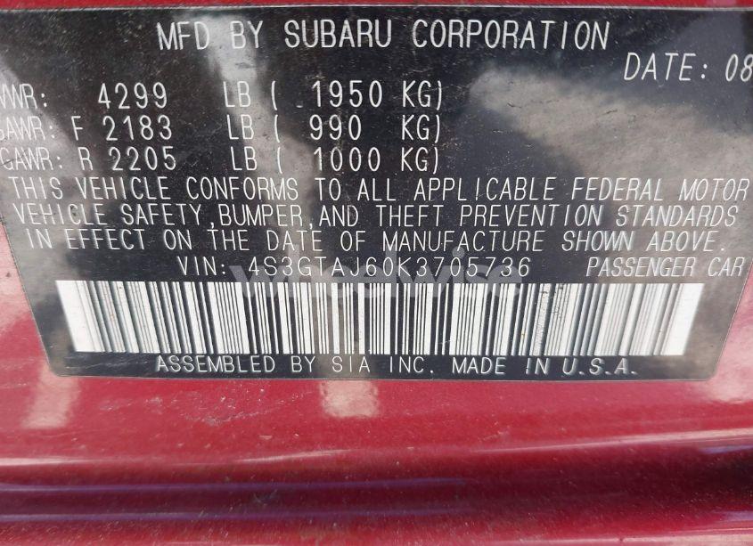 Photo 9 of 2019 Subaru Impreza 2.0I SPORT (VIN 4S3GTAJ60K3705736)