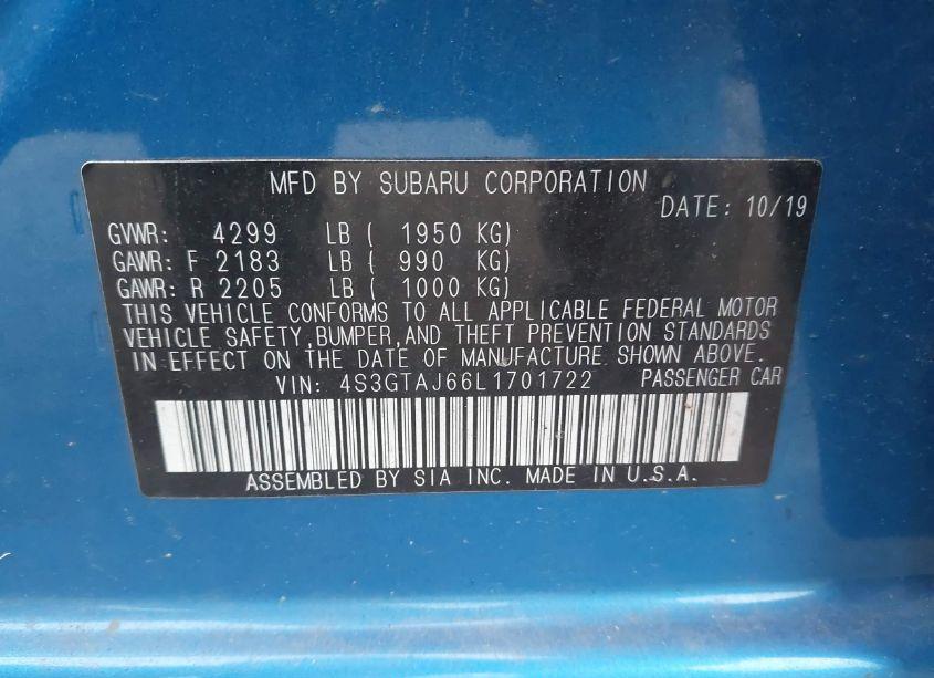 Photo 9 of 2020 Subaru Impreza SPORT 5-DOOR (VIN 4S3GTAJ66L1701722)