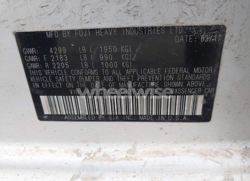 Photo 9 of 2017 Subaru Impreza 2.0I SPORT (VIN 4S3GTAK61H3723623)