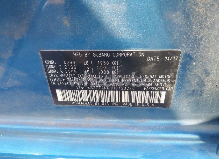 Photo 9 of 2017 Subaru Impreza 2.0I SPORT (VIN 4S3GTAK61H3733276)