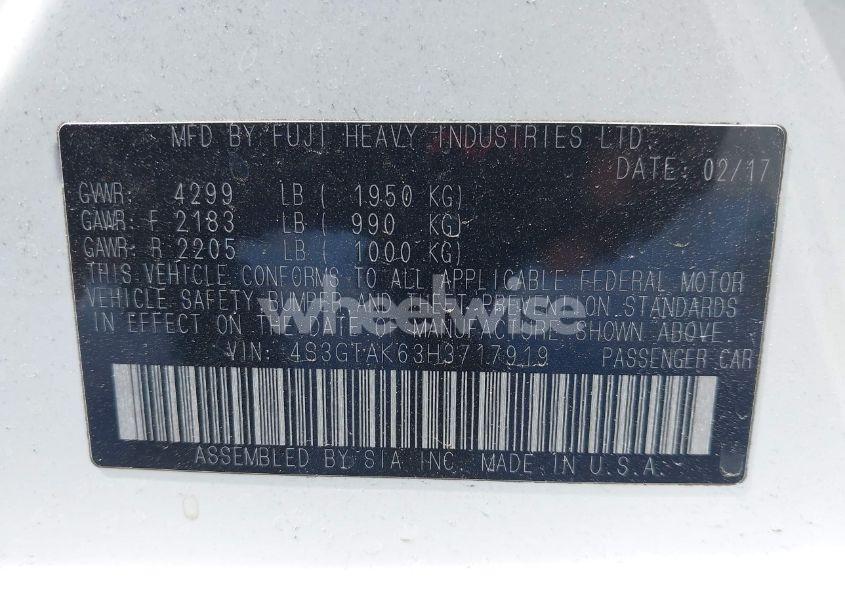 Photo 9 of 2017 Subaru Impreza 2.0I SPORT (VIN 4S3GTAK63H3717919)