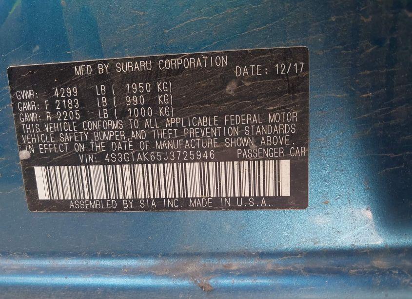 Photo 9 of 2018 Subaru Impreza 2.0I SPORT (VIN 4S3GTAK65J3725946)