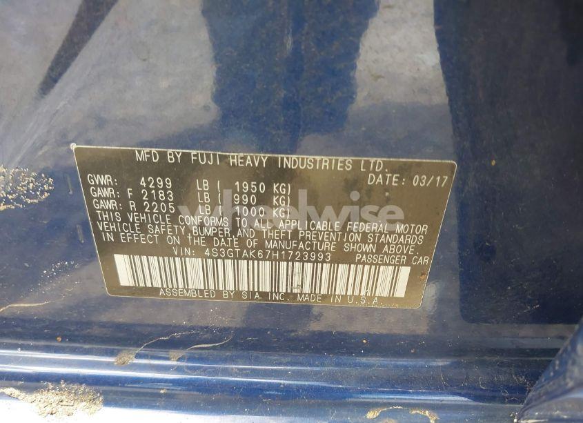 Photo 9 of 2017 Subaru Impreza 2.0I SPORT (VIN 4S3GTAK67H1723993)