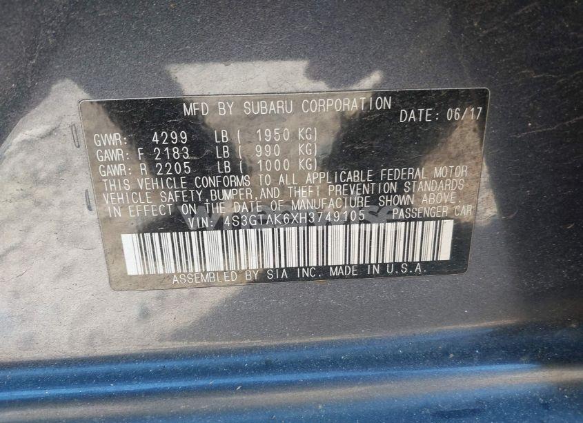 Photo 9 of 2017 Subaru Impreza 2.0I SPORT (VIN 4S3GTAK6XH3749105)