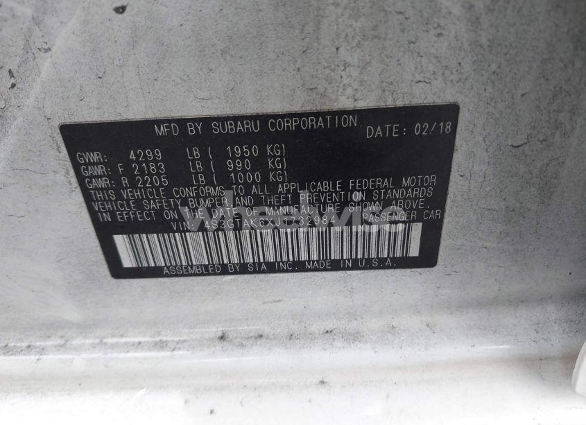 Photo 9 of 2018 Subaru Impreza 2.0I SPORT (VIN 4S3GTAK6XJ1732984)