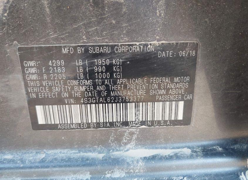 Photo 9 of 2018 Subaru Impreza 2.0I SPORT (VIN 4S3GTAL62J3753377)