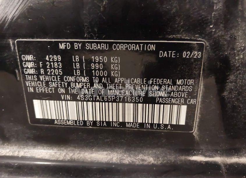 Photo 9 of 2023 Subaru Impreza SPORT 5-DOOR (VIN 4S3GTAL65P3716350)