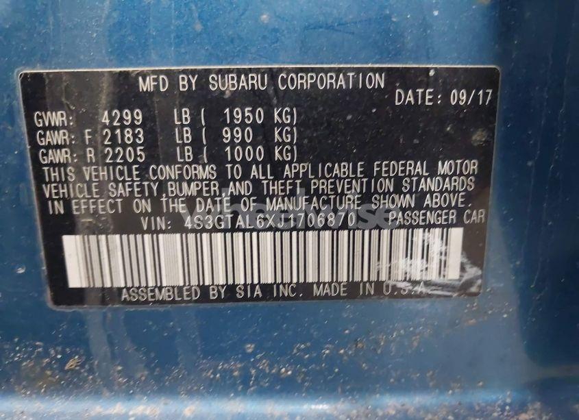 Photo 9 of 2018 Subaru Impreza 2.0I SPORT (VIN 4S3GTAL6XJ1706870)
