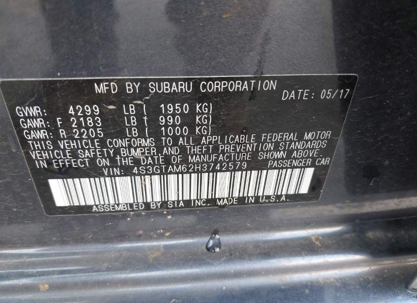 Photo 9 of 2017 Subaru Impreza 2.0I SPORT (VIN 4S3GTAM62H3742579)