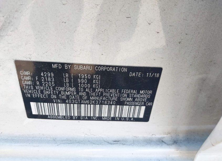 Photo 9 of 2019 Subaru Impreza 2.0I SPORT (VIN 4S3GTAM62K3718340)