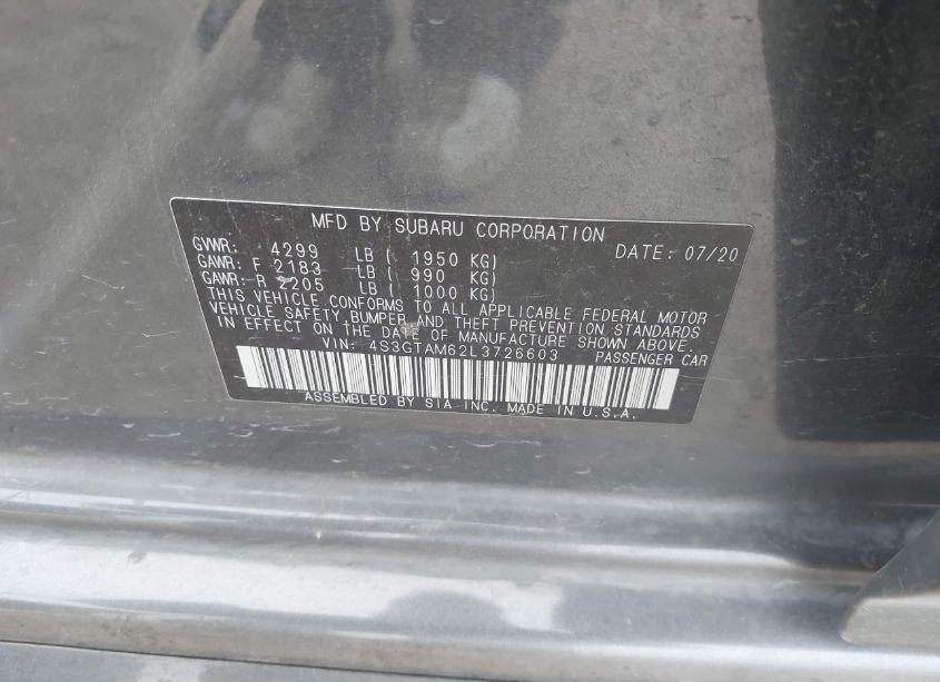 Photo 9 of 2020 Subaru Impreza SPORT 5-DOOR (VIN 4S3GTAM62L3726603)