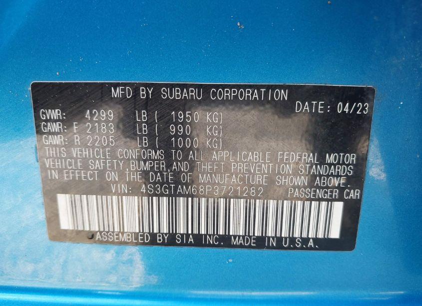 Photo 9 of 2023 Subaru Impreza SPORT 5-DOOR (VIN 4S3GTAM68P3721282)