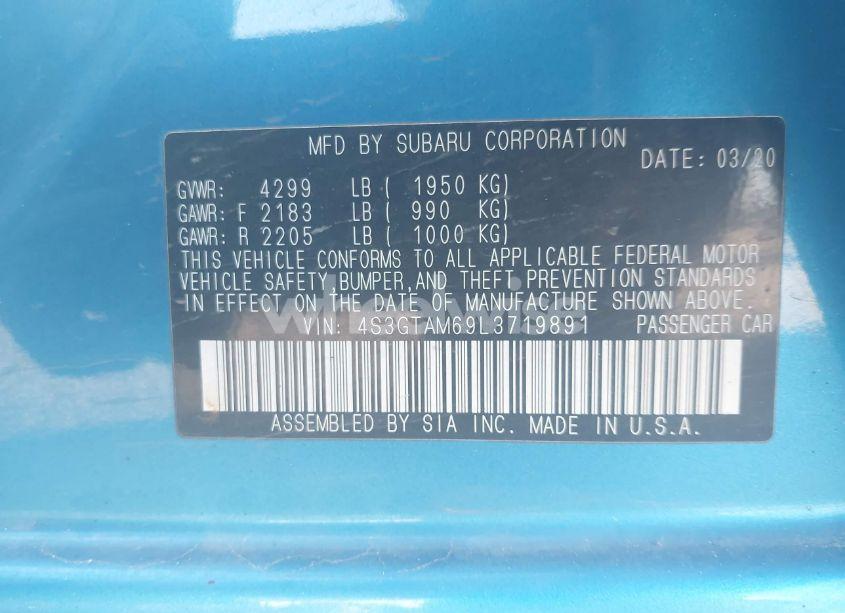 Photo 9 of 2020 Subaru Impreza SPORT 5-DOOR (VIN 4S3GTAM69L3719891)