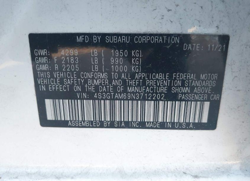 Photo 9 of 2022 Subaru Impreza SPORT 5-DOOR (VIN 4S3GTAM69N3712202)