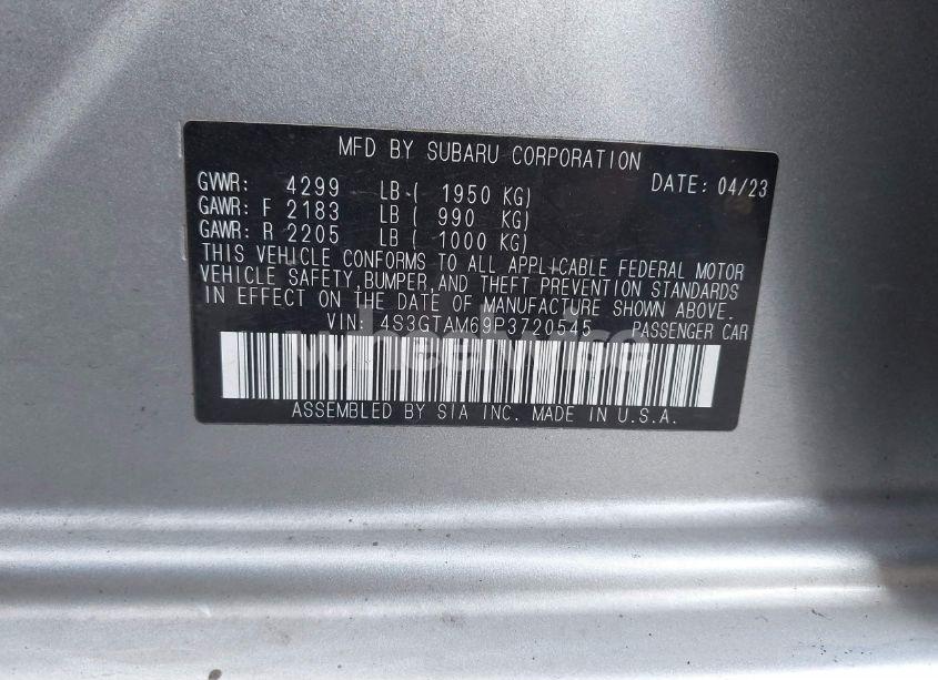 Photo 9 of 2023 Subaru Impreza SPORT 5-DOOR (VIN 4S3GTAM69P3720545)