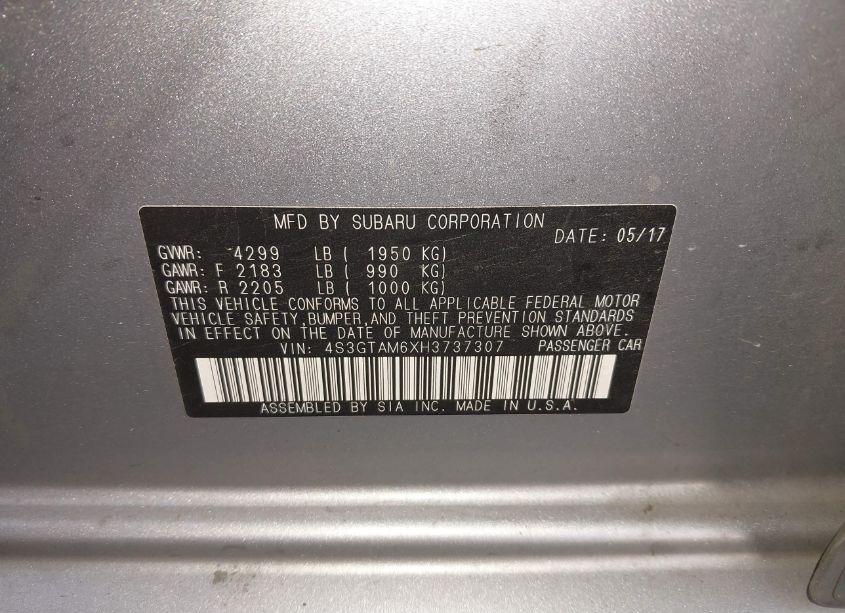 Photo 9 of 2017 Subaru Impreza 2.0I SPORT (VIN 4S3GTAM6XH3737307)