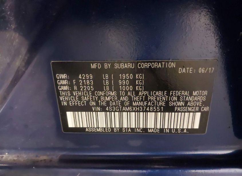 Photo 9 of 2017 Subaru Impreza 2.0I SPORT (VIN 4S3GTAM6XH3748551)