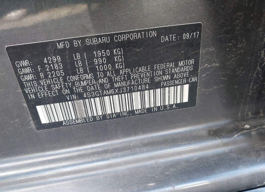 Photo 9 of 2018 Subaru Impreza 2.0I SPORT (VIN 4S3GTAM6XJ3710484)