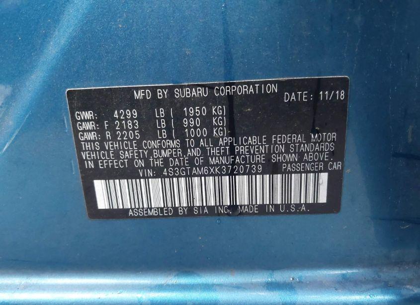 Photo 9 of 2019 Subaru Impreza 2.0I SPORT (VIN 4S3GTAM6XK3720739)