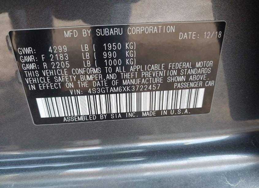 Photo 9 of 2019 Subaru Impreza 2.0I SPORT (VIN 4S3GTAM6XK3722457)