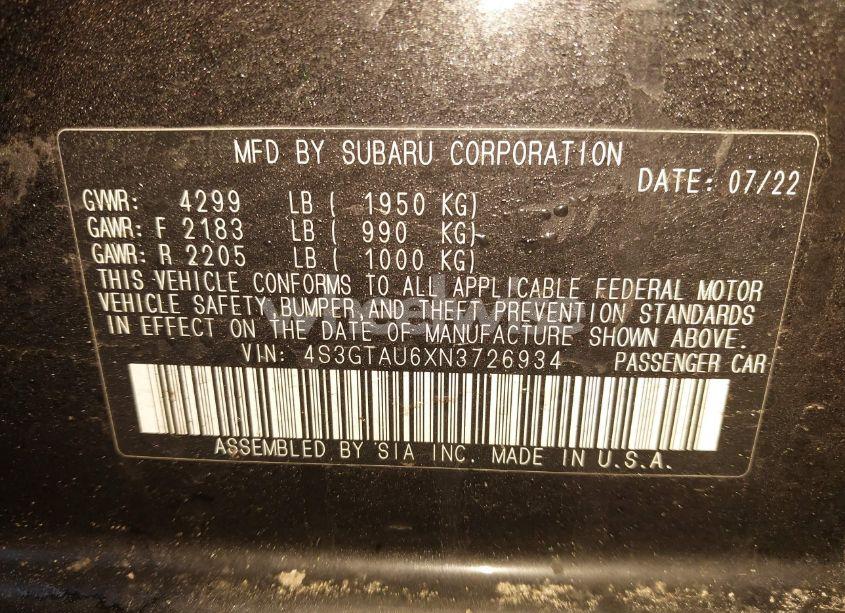 Photo 9 of 2022 Subaru Impreza LIMITED 5-DOOR (VIN 4S3GTAU6XN3726934)