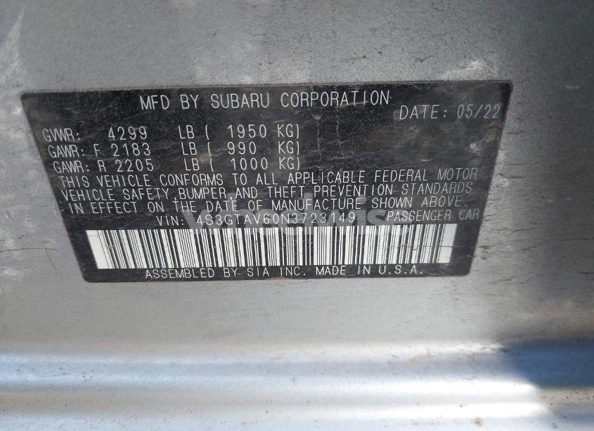Photo 9 of 2022 Subaru Impreza PREMIUM 5-DOOR (VIN 4S3GTAV60N3723149)