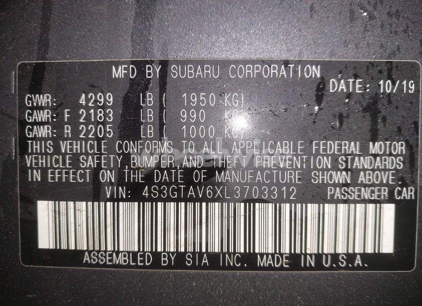 Photo 9 of 2020 Subaru Impreza PREMIUM 5-DOOR (VIN 4S3GTAV6XL3703312)