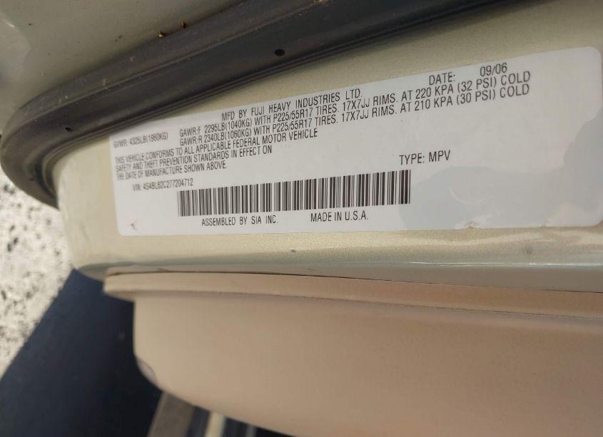 Photo 9 of 2007 Subaru Outback 2.5I LIMITED (VIN 4S4BL62C277204712)