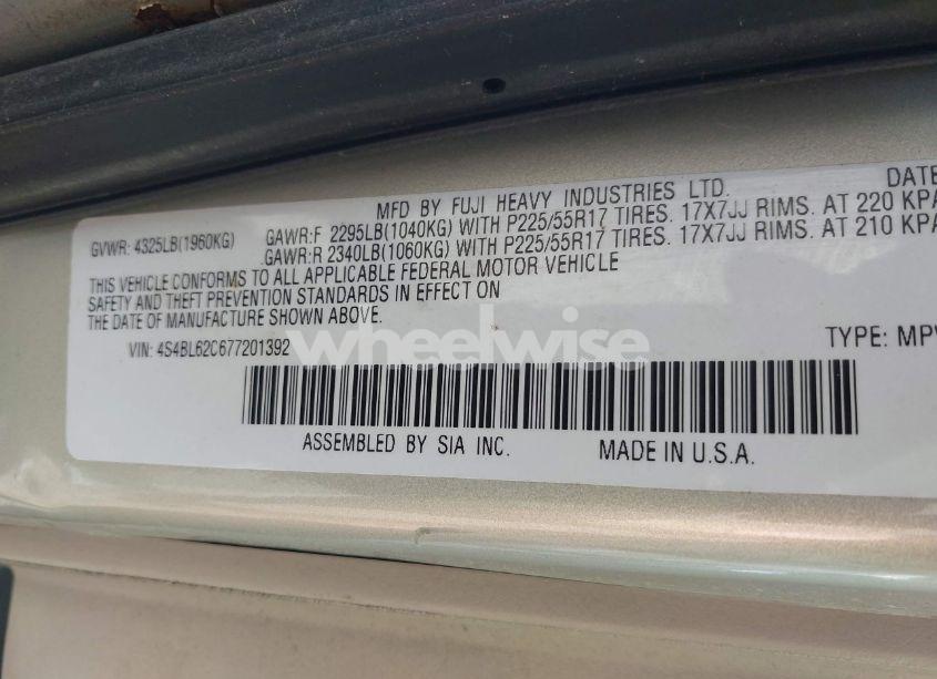 Photo 9 of 2007 Subaru Outback 2.5I LIMITED (VIN 4S4BL62C677201392)